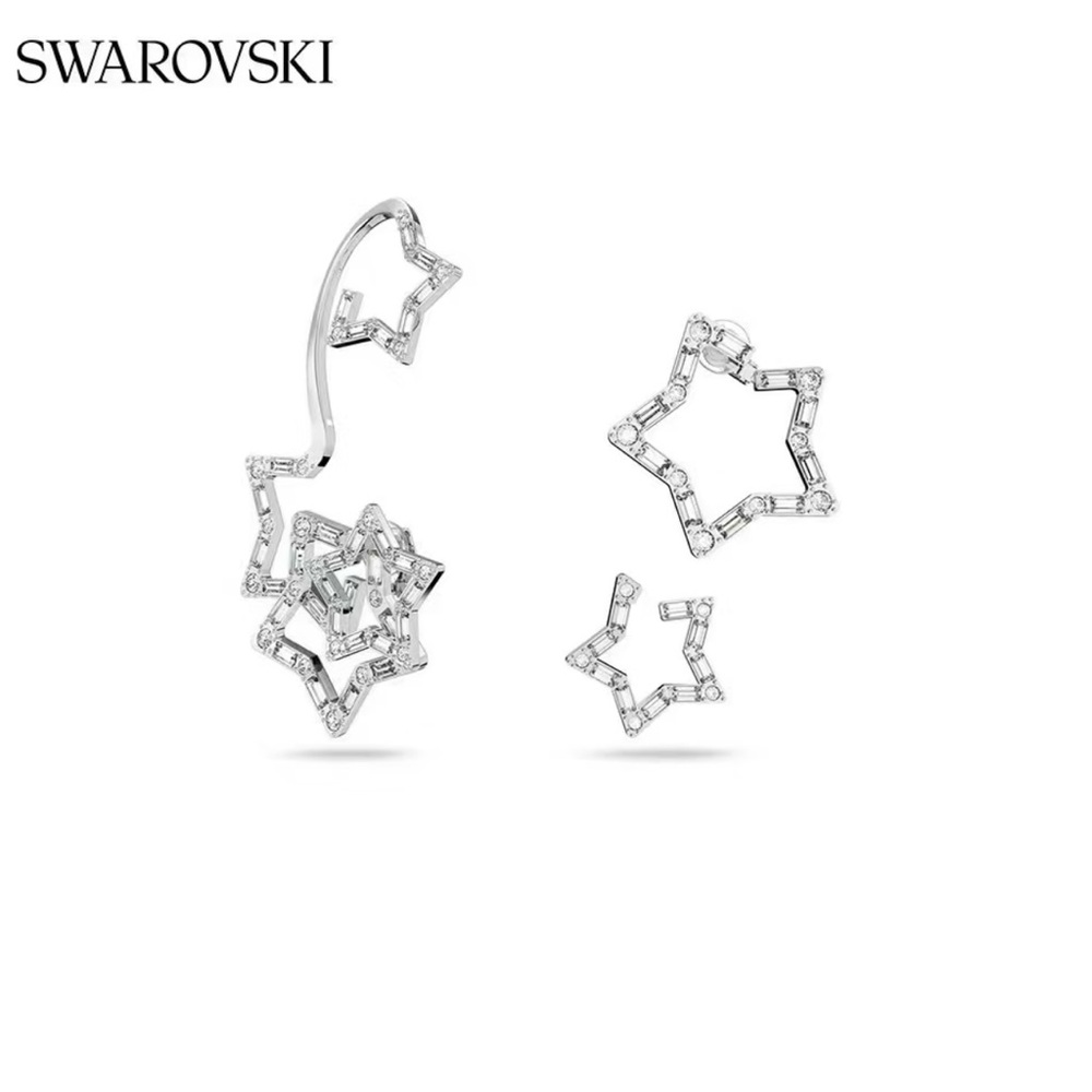 Swarovski Stella ear cuff Set (3), Stars, White Crystals, Rhodium plated…